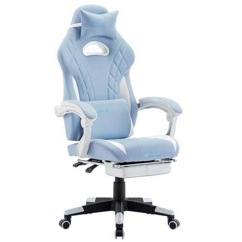 NIONIK Gaming Chair with Footrest and Massage Lumbar Support, Ergonomic Computer Gamer Chair, Office Video Game Chairs (Cyan White) - Cyan White
