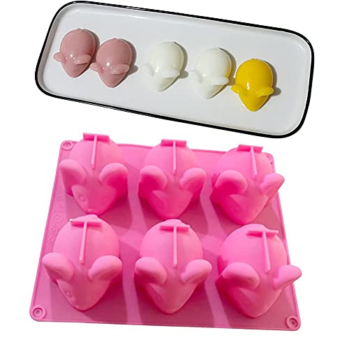 Montidey 6 Cavity Mouse Cartoon Animal Silicone Fondant Molds Handmade Soap Candle Mold Tray Pan Mousse Pudding Chocolate Cookie Sugar Craft Ice Mould DIY Cup Cake Decorating Baking Tools