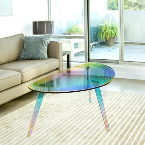 Acrylic Coffee Table, Iridescent Table, Modern Colorful Coffee Table, Round Side End Table for Living Room, Bedroom, Office, Home Decor, 33.5" L x 18.9" W x 17" H