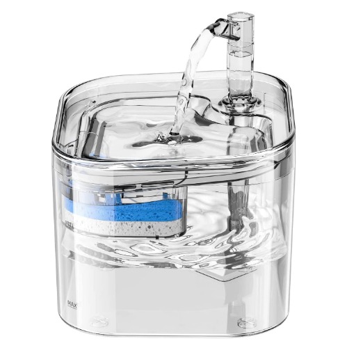 Cat Water Fountain, Pet Water Dispenser with Two Flow Modes, Replacement Filter, Visible Water Level, 2.2L Pet Water Fountain for Cats and Small Dogs