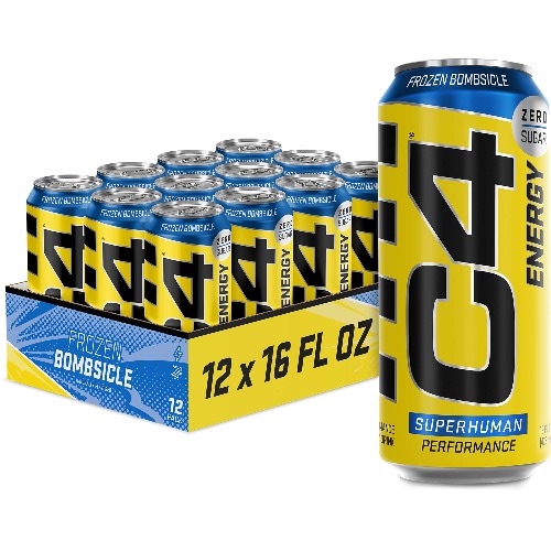 C4 Energy Drink 16oz (Pack of 12) - Frozen Bombsicle - Sugar Free Pre Workout Performance Drink with No Artificial Colors or Dyes - Frozen Bombsicle 16 Fl Oz (Pack of 12)