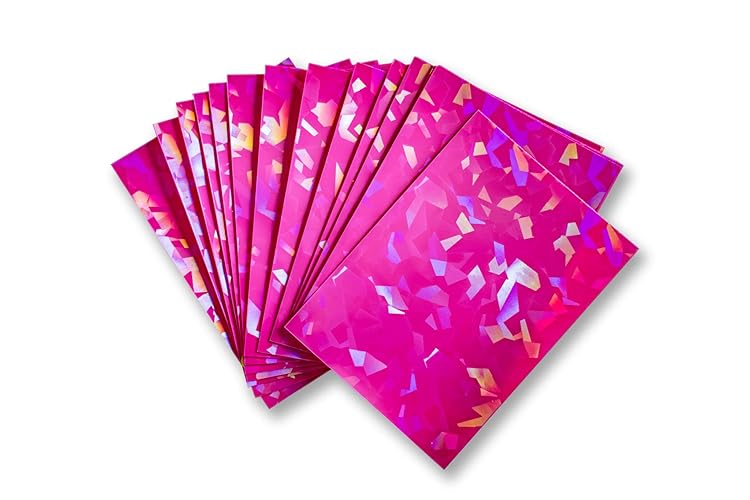 Premium Preferred Protection 100 Hot Pink Holographic Card Sleeves Perfect Fit Shiny Trading Card Sleeves Standard Size Pokemon Sleeves | Fits Metazoo, Magic The Gathering, Pokemon, Dragon Ball Super… - Holographic Perfect Fit Sleeves - Hot Pink