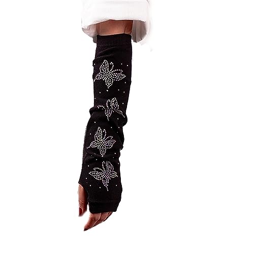 Sup-Coente Arm Warmers Y2k Knitted Fingerless Warm Gloves With Thumb Hole Arm Sleeve For Women - Black 2
