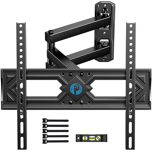 Pipishell Full Motion TV Wall Mount for 26-60 Inch Flat Curved TVs, Heavy Duty Single Articulating Arms TV Bracket Up to VESA 400x400mm and 77lbs, Support Swivel, Tilt, Level Adjustment - Matte Black - 26-60 inch