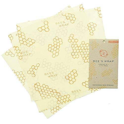 Bee's Wrap - Large 3 Pack - Made in the USA with Organic Certified Cotton - Plastic and Silicone Free - Reusable Eco-Friendly Beeswax Food Wrap - Honeycomb Print - 13" x 14"