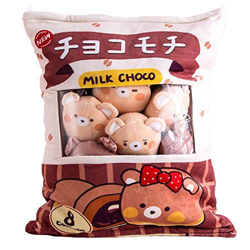 Nenalayo Cute Bag of Chocolate Bear Plush Toy Soft Throw Pillow Stuffed Animal Toys Creative Gifts Room Decor Creative Gifts for Girls - Chocolate Bear