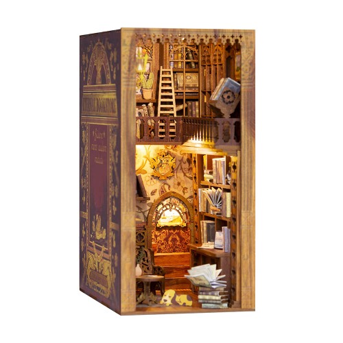 CUTEBEE Kit fai da te Book Nook – Kit fai da te in miniatura per casa con mobili e luce a LED, puzzle 3D in legno, modellini per adulti da costruire (Eternal Bookstore)