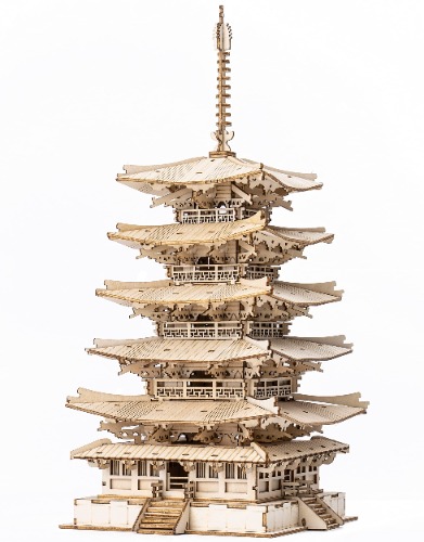 Rolife Puzzle 3D Legno per Bambini e Adulti Modellismo da Costruire Torre Pagoda a cinque pian Kit Modello, 3D Puzzle Five-storied Pagoda