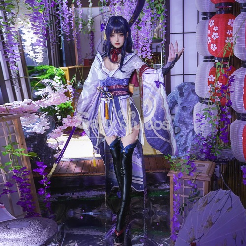 Game Genshin Impact Cosplay Raiden Baal Purple Kimono Cosplay Costume - XL