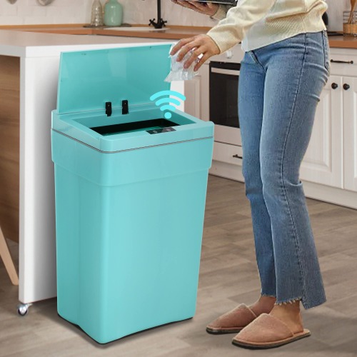 13 Gallon 50 Liter Kitchen Trash Can with Touch-Free & Motion Sensor Lid, Automatic Plastic Garbage Can, Touchless Trash Bin Automatic Trash Can for Bedroom Bathroom Home Office - Blue
