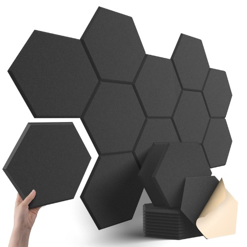 12 Pack Sound Proof Foam Panels 12" X 10" X 0.4" - Acoustic Panels with Self-adhesive, Flame Retardant, Stylish Hexagonal Design, Great to Reduce Noise and Eliminate Echoes(NRC>0.9) - 12 Pack Black