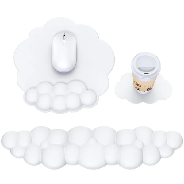 Tapete de rato em nuvem com apoio de pulso, apoio de pulso para teclado em nuvem, apoio de pulso para teclado de computador, suporte de pulso ergonômico para teclado em nuvem (Branco) - Branco