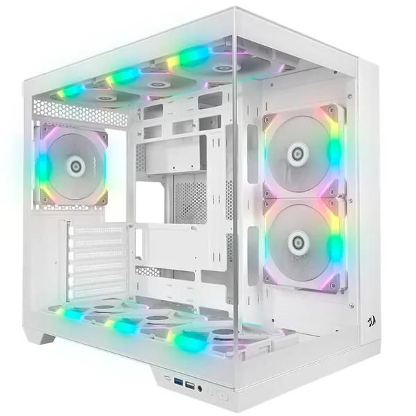 Gabinete Gamer Redragon Wideload Pro - Mid Tower, USB 3.0+2.0, Aquário, Vidro Panorâmico - Branco - Branco