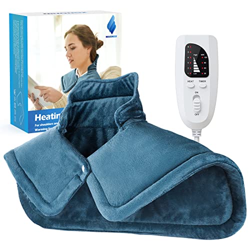 NIUONSIX Heating Pad for Neck and Shoulders 2lb Weighted Neck Heating Pad for Pain Relief 6 Heat Settings 4 Timers Auto Off Gifts for Women Men Mom Dad, Blue - Blue