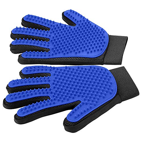 Upgrade Pet Grooming Gloves Cat Brushes for Gentle Shedding - Efficient Pets Hair Remover Mittens - Dog Washing Gloves for Long and Short Hair Dogs & Cats & Horses - 1 Pair (Blue) - 1A Blue- 1 Pair