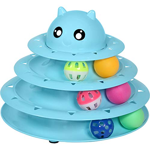 UPSKY Christmas Cat Toy Roller 3-Level Turntable Cat Toy Balls with Six Colorful Balls Interactive Kitten Fun Mental Physical Exercise Puzzle Toys. - A-Blue