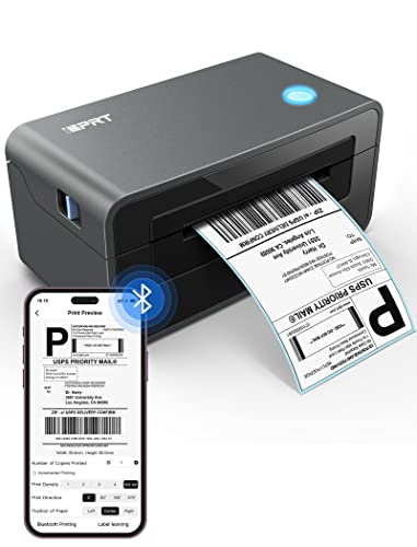 Bluetooth Thermal Label Printer, 4x6 Shipping Label Printer, Support Windows/macOS/iOS/Android, Wireless Thermal Printer for Small Business & Shipping Packages, Used for Ebay, Amazon, Shopify, USPS - Bluetooth+USB - Dark Black