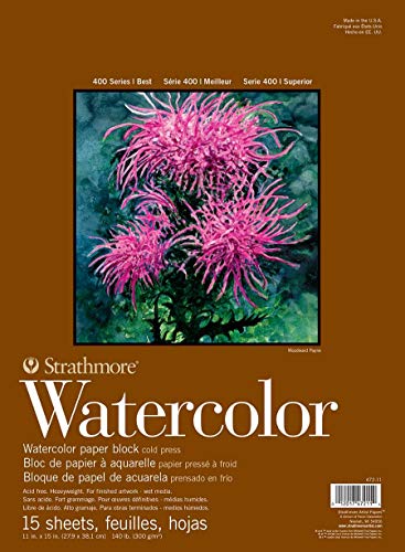 Strathmore 400 Series Watercolor Block, Cold Press, 11"x15" Bound (4 sides), 15 Sheets/Block - 11x15 - Block