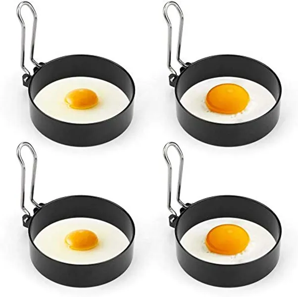 hugttt 4Pcs Non-Stick Egg Rings with Folding Handles, Round Pancake Mould Omelette Mold Frying Egg Cooking Tools Egg Maker Molds