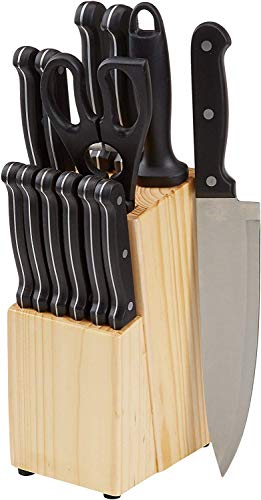 Amazon Basics 14-Piece Knife Set with Block, Black - 14-Piece - Single