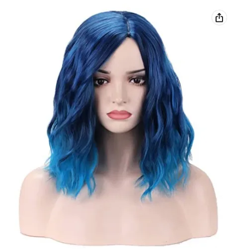 BERON Mix Purple Wig Short Curly Wig Bob Wig Purple Wigs Women Girls Beach Wave Wigs for Cosplay Costume Party Wig Cap Included - Mix Blue