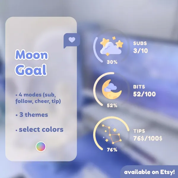 MOON GOAL Widget for Twitch | Cozy Coworking | Streamelements - OBS