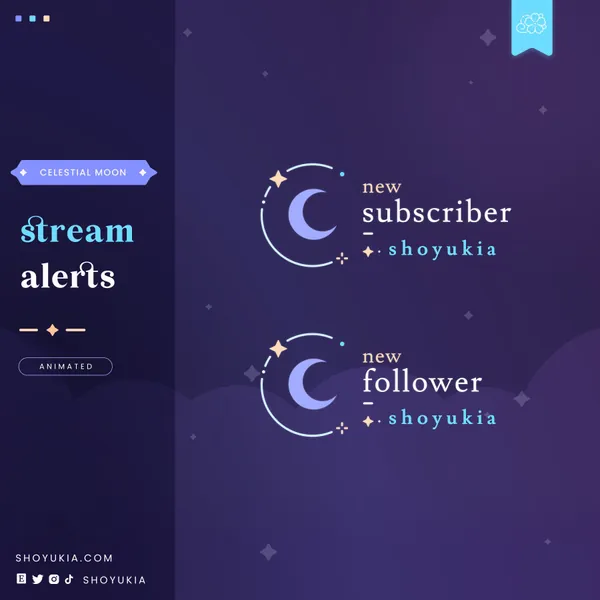Animated Celestial Moon Stream Alerts (Blue) for Twitch/Youtube/Facebook | Overlay Stream Package | Webcam Overlays | Twitch Alerts |