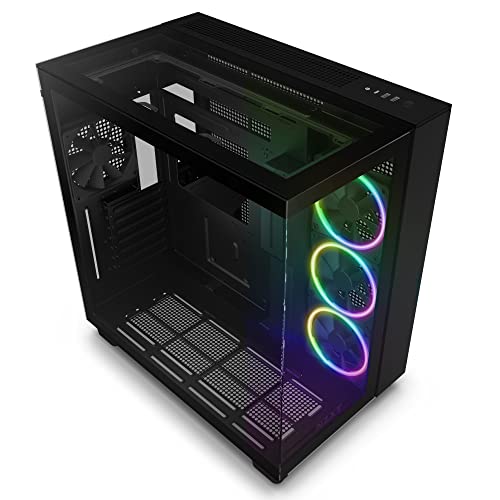 NZXT H9 Mid-Tower Gaming PC Case - 3 RGB Fans, Glass Panels, 360mm Radiator Support, Cable Management - Black - Black - H9 Elite - Case
