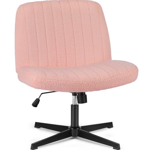 OLIXIS Cross Legged Armless Wide Adjustable Swivel Padded Home Office Desk Chair, Pink - Pink