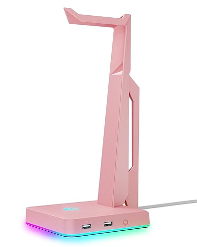 IFYOO RGB Gaming Headset Ständer mit 2 USB Ports, Game Kopfhörer Halterung für PC, Xbox One, PS4, Switch, Earphone Holder, Ausgefallenes Schreibtisch Gamer Zubehör, Kopfhörer Ständer, Headphone Halter - Pink