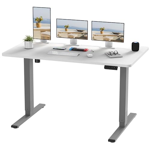 FLEXISPOT EF1 Elektrisch Höhenverstellbarer Schreibtisch (140 x 80 cm) mit Tischplatte 2-Fach-Teleskop, Sitz- & Stehpult mit Memory-Steuerung (weiß, grau Gestell) - 140 x 80 cm - L-weiß+grau Gestell