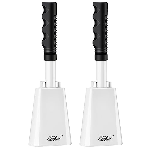 Eastar Cow Bell with Handle, 2 Pack Cowbells for Sporting Events, 10 Inch Cowbells Noise Makers Cheering Bell for Football Games, Stadiums, Halloween Gifts, White - 10“ 2Pack - White