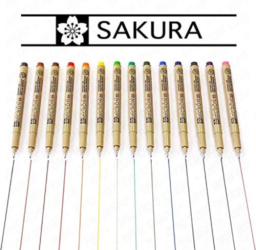Sakura Pigma Micron - Colour Pigment Fineliners - Set of 14 - XSDK05-0.45mm