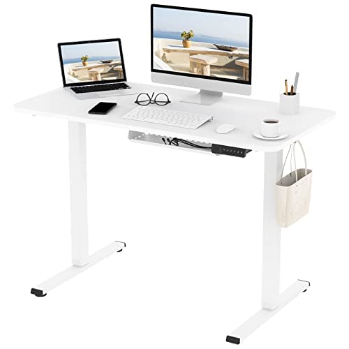FLEXISPOT Electric Height Adjustable Standing Desk Sit Stand Desk Adjustable Desk Stand Up Desk with Memory Smart Pannel EF1 SERIES(100 * 60cm, White Frame+White Desktop) - 120*80cm White Frame+ White Desktop