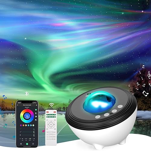 YunLone Aurora Projector Galaxy Star Light for Bedroom Night with Bluetooth Speaker, White Noise, APP/Remote/Voice Control, DIY Room Décor Party Kids Adults - White+black