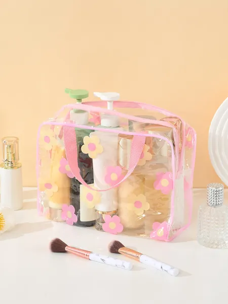 Floral Pattern Clear Makeup Bag,Pvc Waterproof Portable Large Capacity Travel Makeup Toiletry Bag,Makeup Bag Makeup Pouch Skincare Bag Toiletry Bag Packing Cubes,Travel Essentials Cruise Essentials Dorm Essentials,Wedding Bridesmaid Gifts,Mom Gifts,Birthday Gifts,Gifts For Friends And Teachers,Home Decor,Bathroom Livingroom Bedroom Decor,Bathroom Organizer,Jewelry Organizer,Lip Oil Organizer,Nail Polish Organizer Storage Makeup Organizer Makeup Case