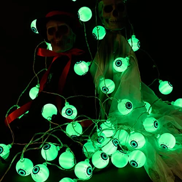 Halloween Decoration Outdoor Indoor Eyeball Lights Decor Battery Operated 16.4FT Waterproof Hanging Lights with 8 Lighting Modes 30 LED Green Eyes for Home Yard Halloween Decorations Exterieur Indoor Party Haunted House Prop