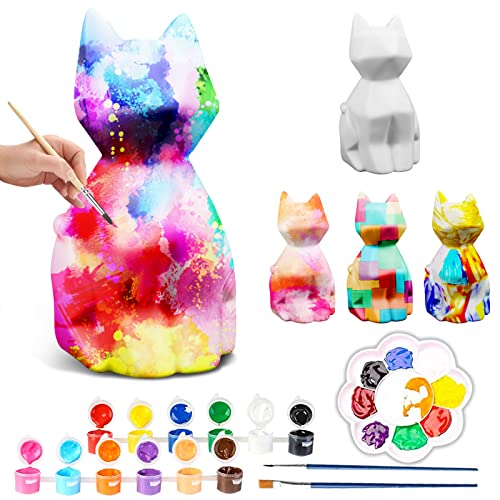 Paint Your Own Cat Lamp Art Kit, DIY Geometric Cat Lamp Night Light, Animals Toys Night Light, Gifts Crafts for Teens Girls Boys, Art and Crafts Painting Kit for Kids Ages 3 4 5 6 7 8 9 10 11 12+ - Cat Crafts M - 4.1*2.5*2.6 in