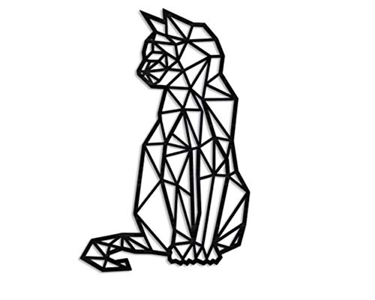 Pet-Jos Cat Wall Decoration 40 cm Wooden Cat Wall Deco Geometric Ornaments Minimalist Wall Art Hanging Decoration, Black, 40 x 24.5 cm