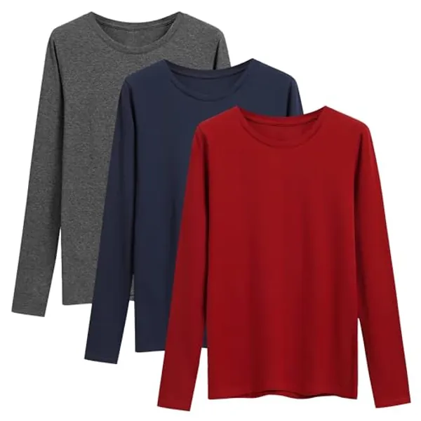 LiKing Maglietta a Maniche Lunghe Donna con Scollo Tondo Cotone 3er Pack 6151 - S - Grigio Scuro / Rosso / Blu Scuro