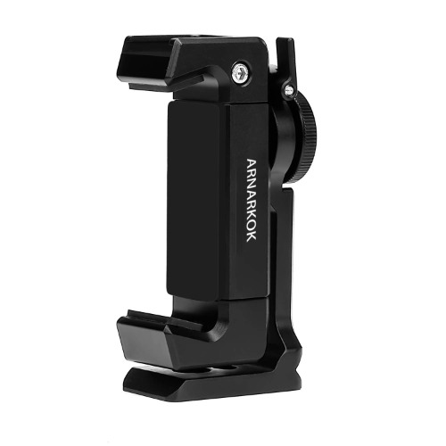 Metal Tripod Mount for Mobile Phones with Cold Shoe, 1/4 Inch Thread Mount, 360 Degree Rotation, Compatible with iPhone 11 12 Pro Max Tripod Mount, Smartphone Holder, Mobile Phone Clamp, Live Streaming Rig