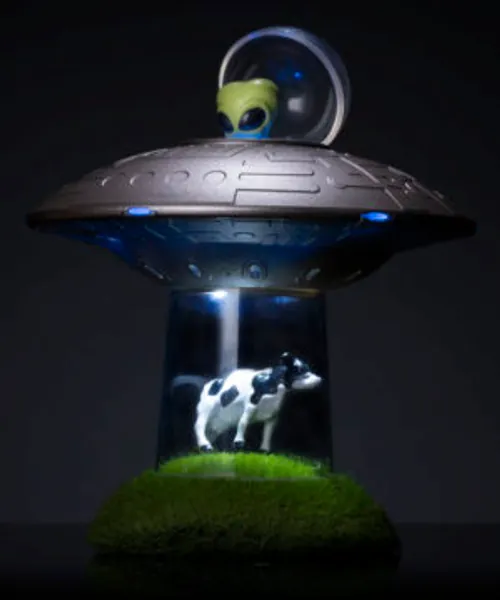 Mini UFO Cow Abduction Kit: Beam up bovines with this fun desk display.