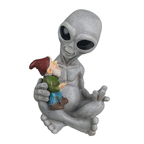 BELLA HAUS DESIGN Andre' & Fritz Friendship Stories Alien and Gnome Garden Statue | Poly-Resin 6.5" h x 4" w x 3.5" d Outdoor Décor (Stories - Garden Statue) - "Stories" - Garden Statue