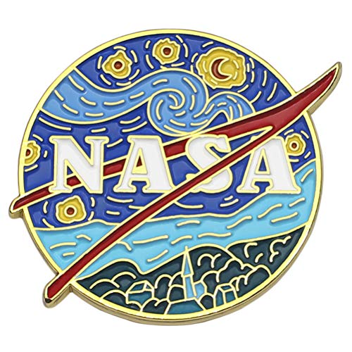 Novelty Starry NASA Logo Enamel Lapel Pin Funny Van Gogh Starry Night Painting Badge Pin for Backpacks Jackets Bags - Starry NASA Logo