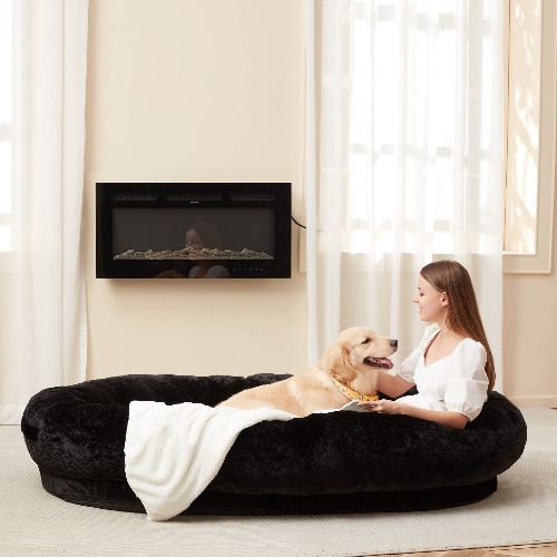 Homguava Large Bean Bag Bed for Humans BeanBag Dog Bed Human-Sized Large Dog Bed for Adults, Pets, 72"x48"x10" Large Size with Plain Color Blanket(Black)