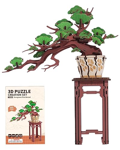 Rowood 3D Wooden Puzzles for Adults,DIY Pine Bonsai Tree Botanical Collection Building Set,Craft Kit Gift for Kids on Christmas Birthday ThanksgivingDay-Evergreen Pine Bonsai