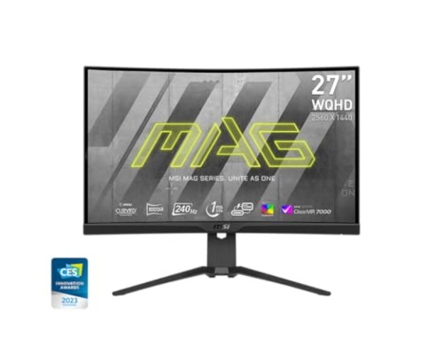 MSI MAG275CQRXF, 27" Rapid VA Gaming Monitor, 2560 x 1440 (QHD) Curved Gaming Monitor, 1 ms, 240Hz, FreeSync, HDR400, 1000R, HDMI, DisplayPort, Tilt and Height Adjustable.