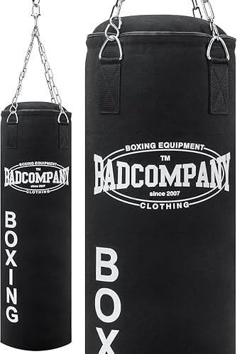 Bad Company Boxsack inkl. Heavy Duty Stahlkette I Canvas Punching Bag, gefüllt/ungefüllt I 80 x 30 cm I 100 x 30 cm I 120 x 30 cm - 120 x 30 cm - gefüllt