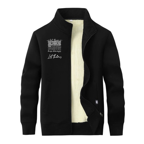 Let Them Misunderstand You Fleece Sherpa Stand Collar Zip Cardigan - Black / L (Bust 108 cm)