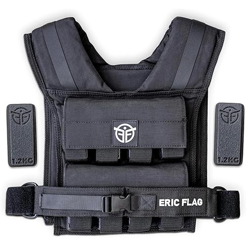 Eric Flag - Gewichtsweste 20kg oder 10kg, Herausnehmbare Metall-Gewichte, Verstellbare Trainingsweste für Crosstraining, Krafttraining, Calisthenics und Gym, Bequeme Weight Vest Damen & Herren - 20kg